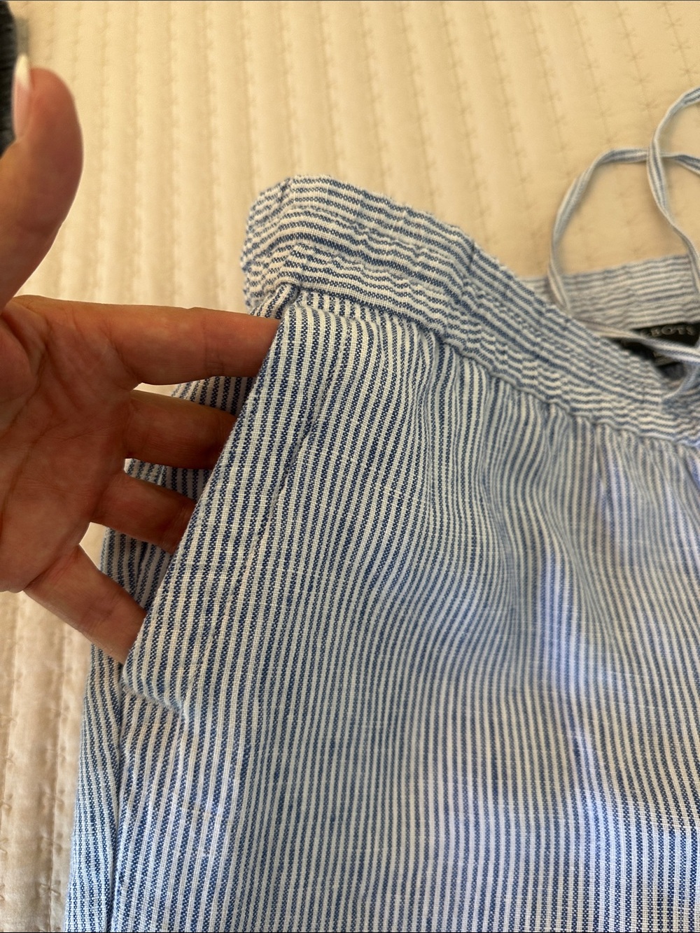 NWOT Talbots 100% Linen Wide Leg Pants Blue White Stripe Size 14W - Picture 7 of 13